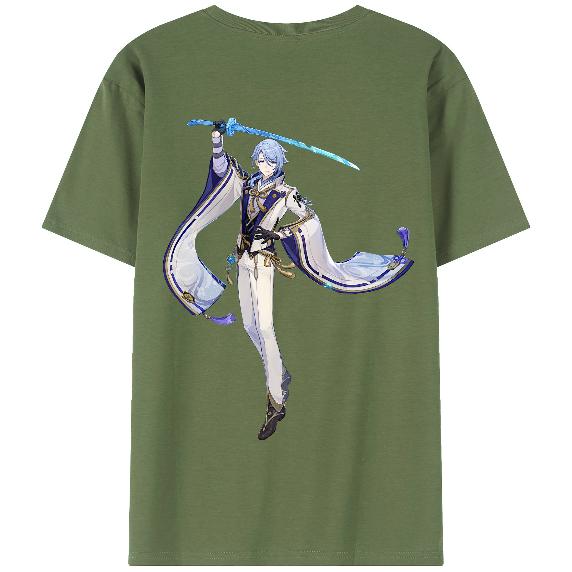げんし神 神里綾人 かみさとあやと genshin Kamisato Ayato 綿100％ メンズ半袖Tシャツ（バックプリント） 通気性